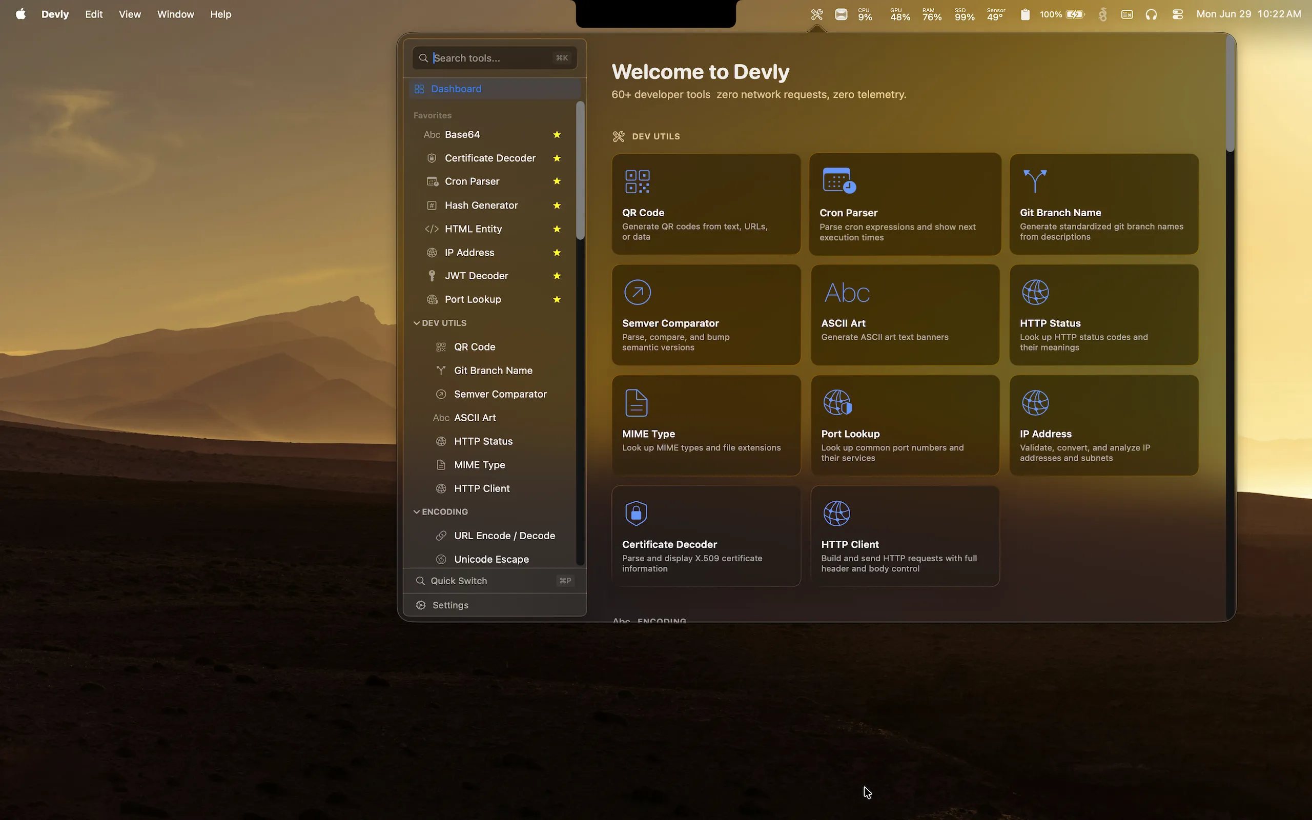 Devly Dashboard and Liquid Glass mode